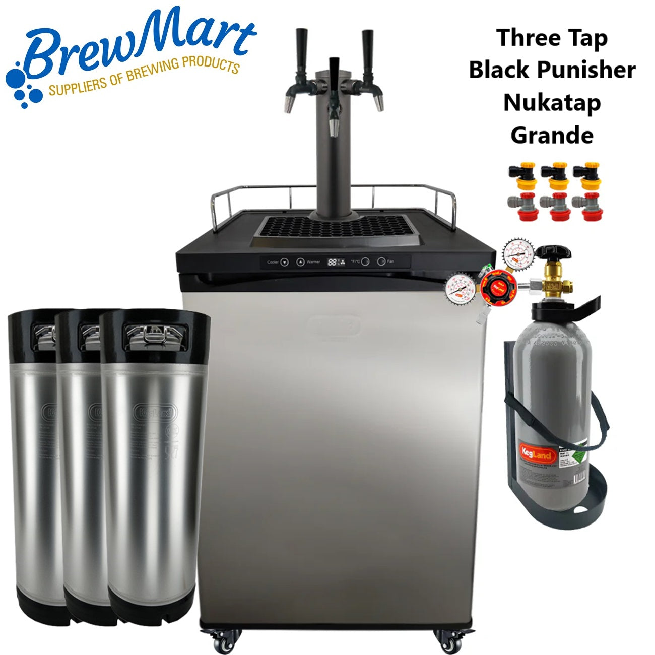 KEGERATOR X - 3 TAP TOWER GRANDE WITH BLACK PUNISHER NUKATAPS