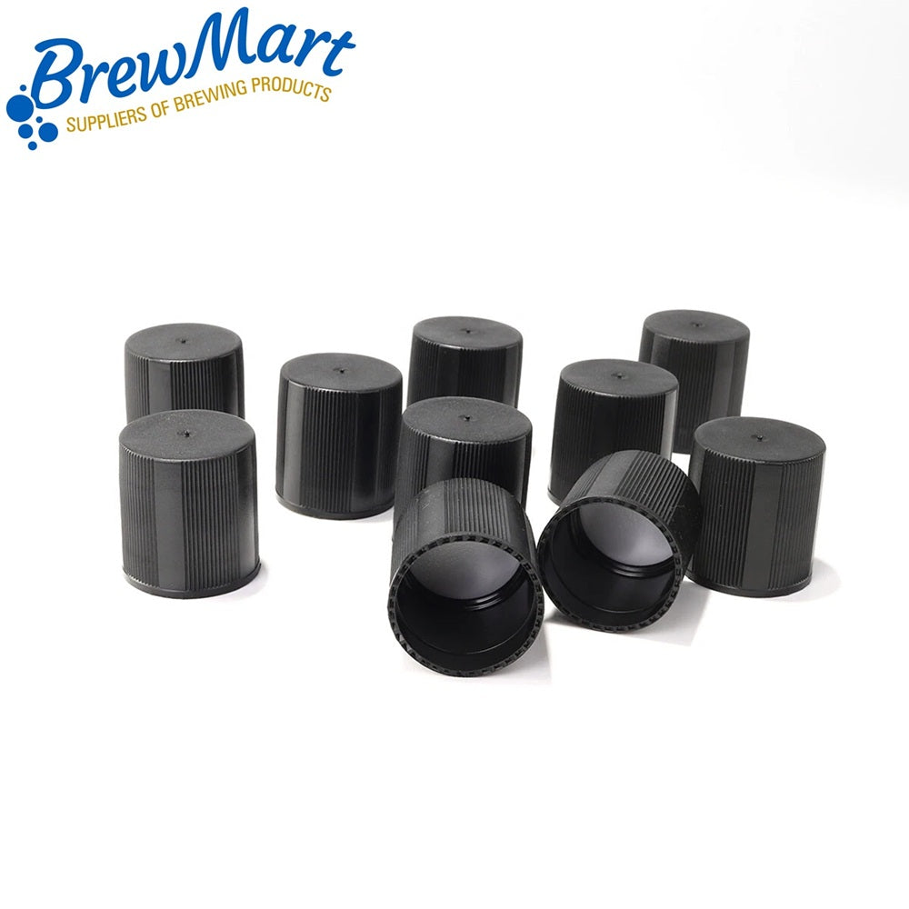 STILL SPIRITS THREADED BLACK PLASTIC CAPS x 10